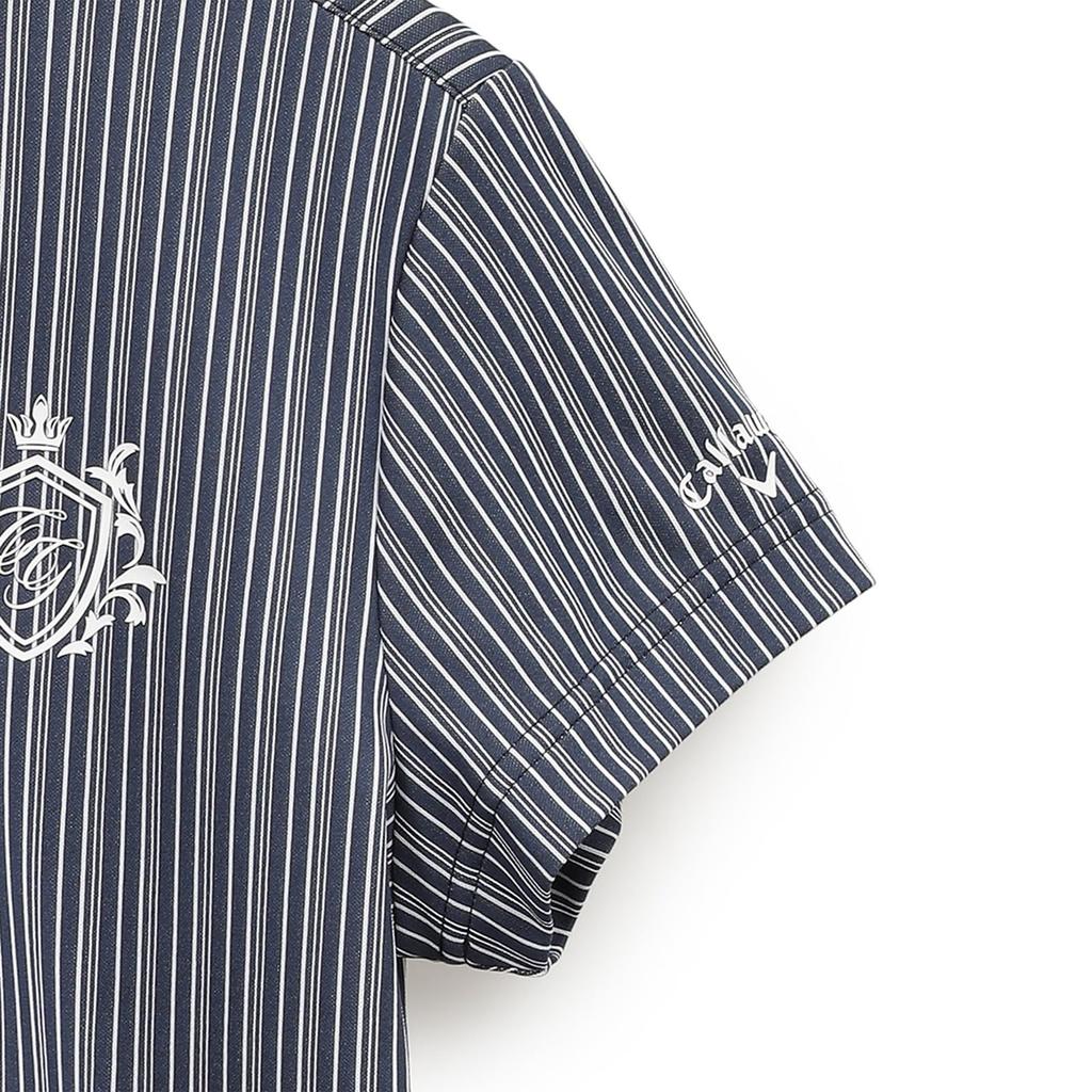 Short Sleeve Polo Shirt Quick Striped Golf C25134205 L [Callaway] Women's (Sweat Wicking, Drying, Pattern) / / 1120_Navy