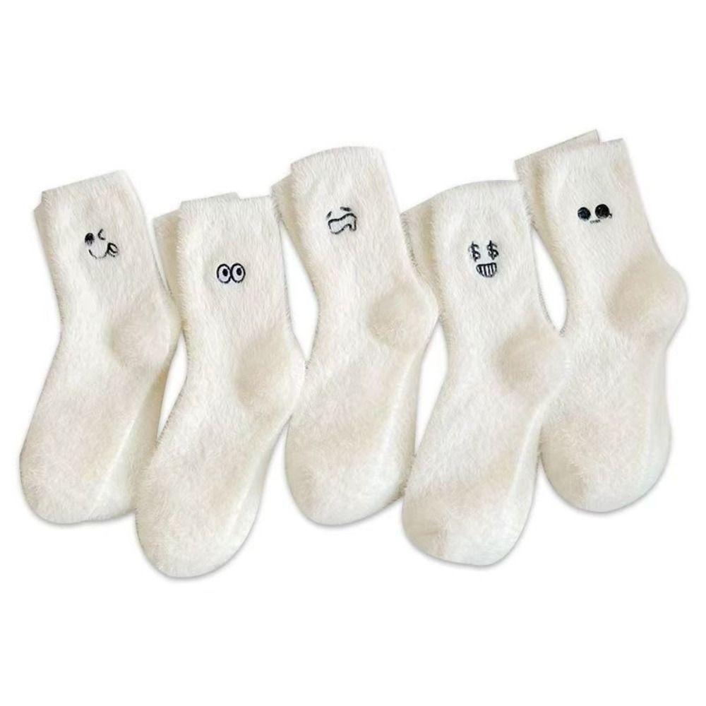 

5Pairs Soft Plush Socks Embroidered Thicken Warm Socks Cute Mink Fur Socks Women 5Pairs