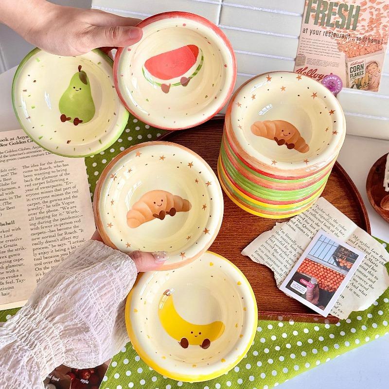 Cute Painted Ceramic Bowls for Daily Use Fun Food Designs Ideal for Dessert and Snack Home Kitchen Tableware