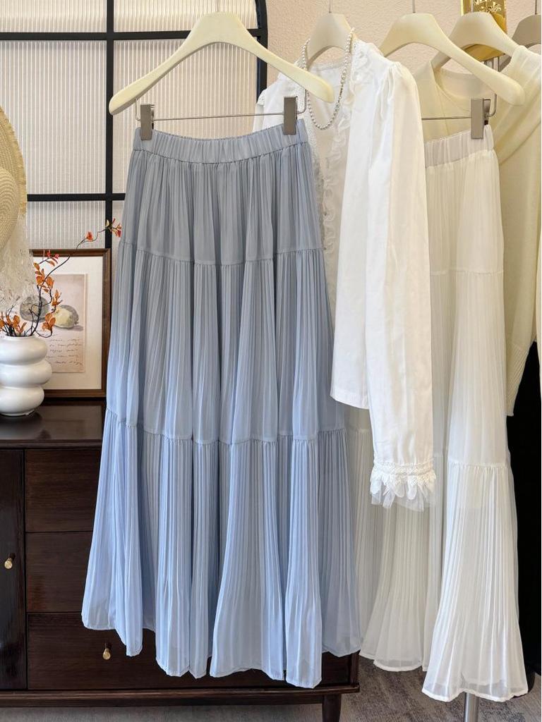 Purple Wisteria Pleated Midi Skirt - Spring/Summer A-line Chiffon Skirt