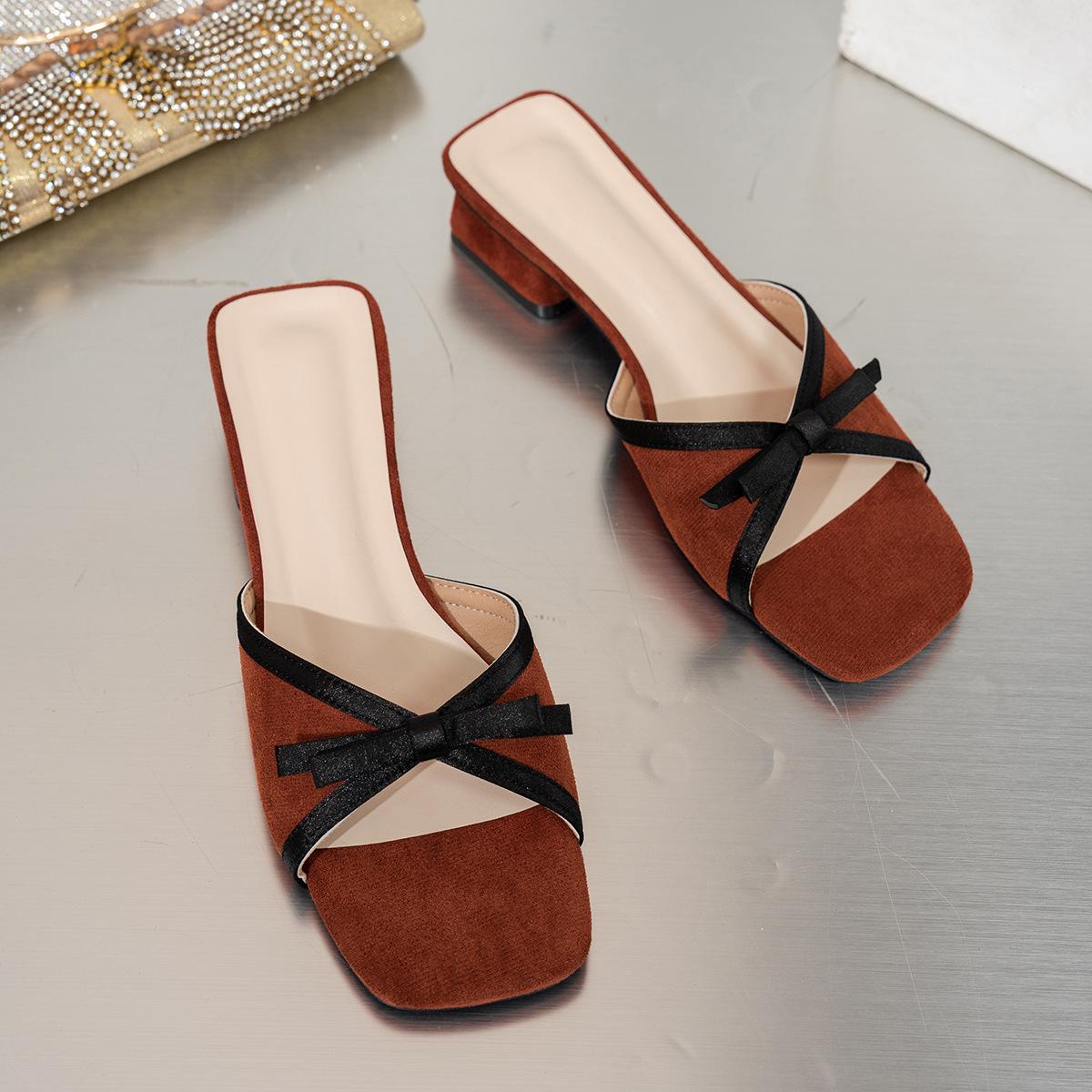 

20255 летние новые квадратные туфли с открытым носком и бантом, односложные, модные и универсальные туфли Мэри Джейн 43