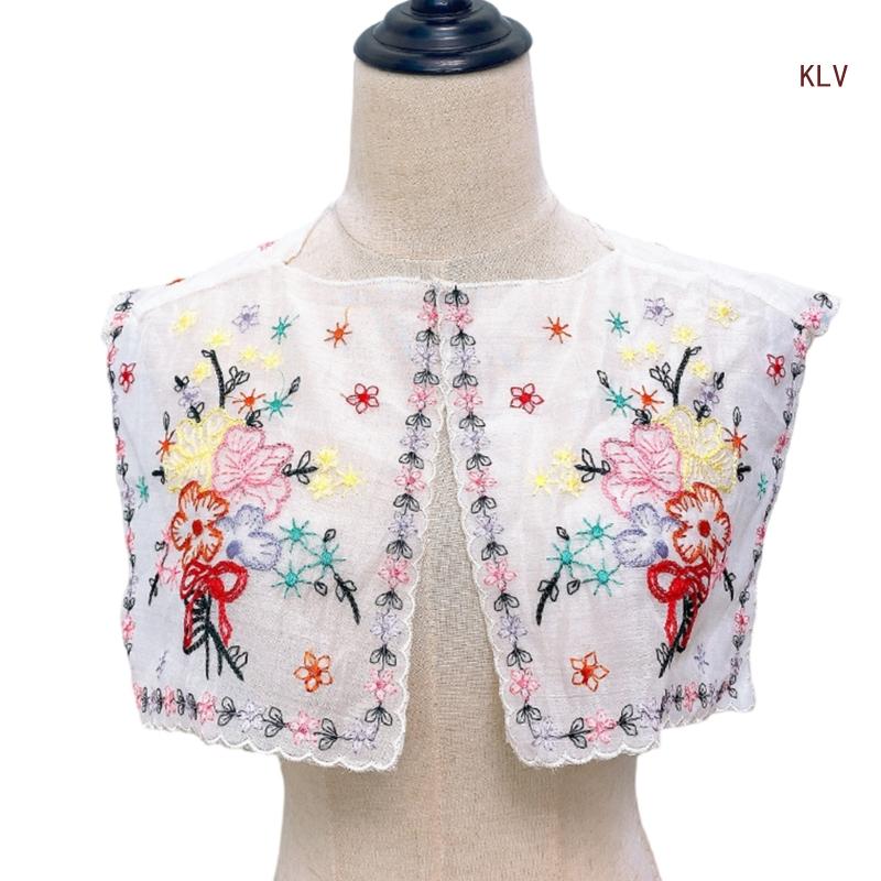 Embroidery Flower Collar Elegant Detachable Fake Collar Shawl Vintage Horseface Skirt Collar Costume Dress Up Accessory