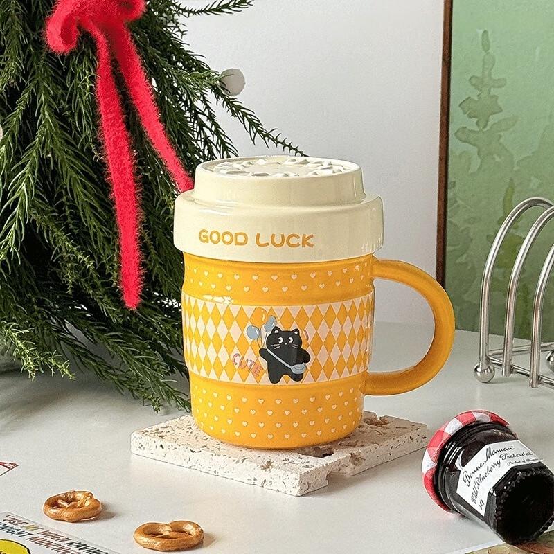 Shangqi Keramik Tasse Schwarze Katze mit Deckel