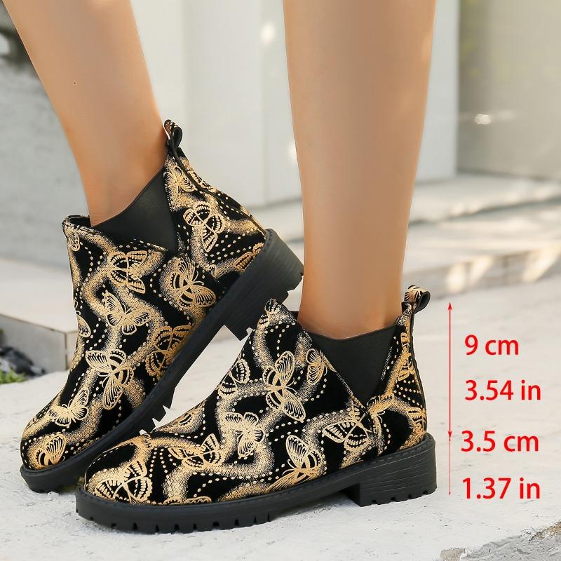 Large Size Short Boots Women's Autumn and Winter New Fashion Butterfly Print Round Head Short Sleeve Foot and Ankle Martin Boots