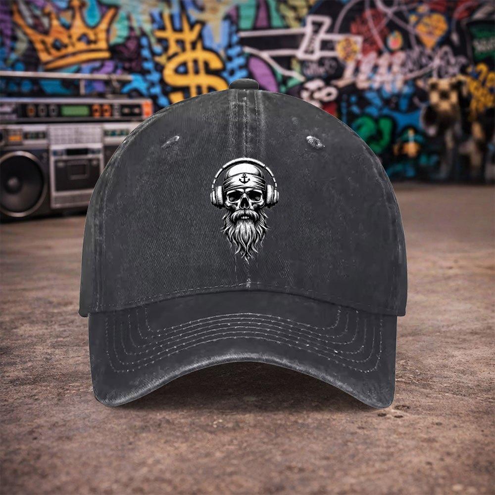 Pc Unisex HeadphoneWearing Anchor Graphic Skull Vintage Washed Baseball Cap  Unisexs Trendy Hat  Versatile Duckbill Cap  Fun