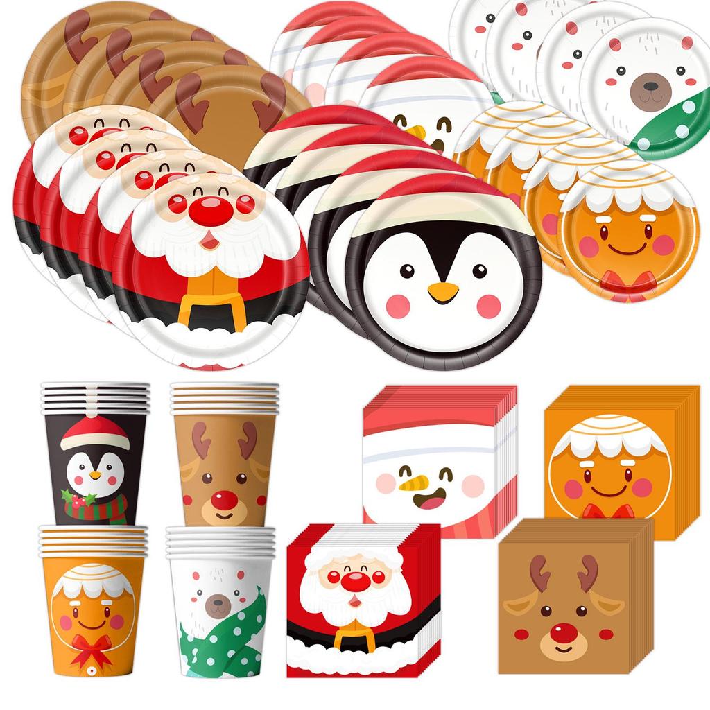 Neues Weihnachts-Cartoon Kinderparty Einweggeschirr-Set: Teller, Tassen, Servietten, Dekorationen