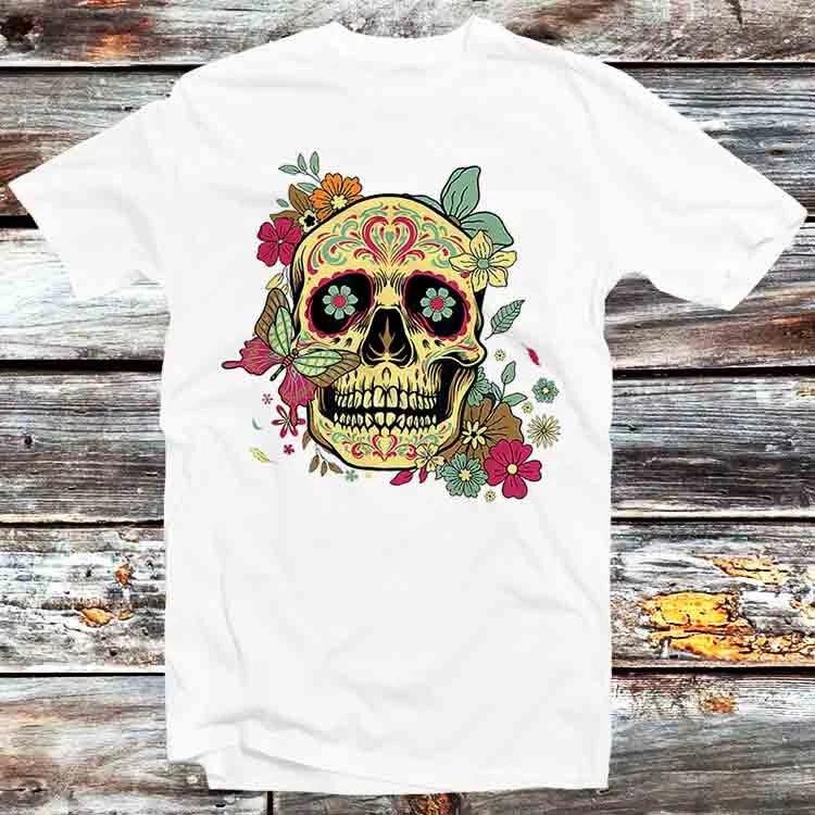 Цветной Сахарный Череп Dia de Los Muertos Мертвый Футболка B1154 XL