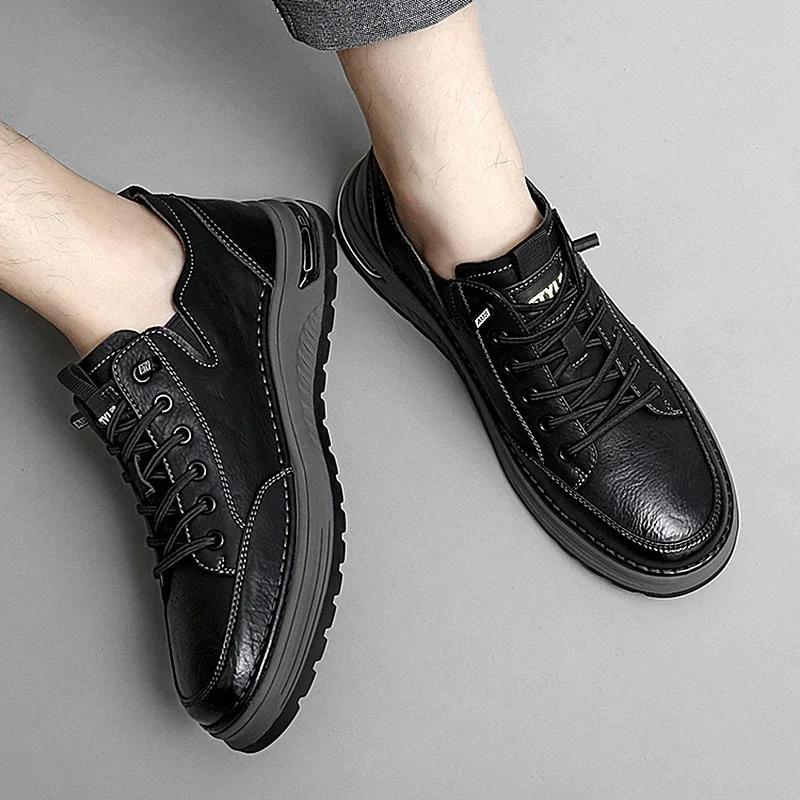 Luxury Brand Mens Flats Sneakers High Quality Genuine Leather Loafers Casual Shoes Lace Up Oxford Comfort  Outdoor Jogging Shoes