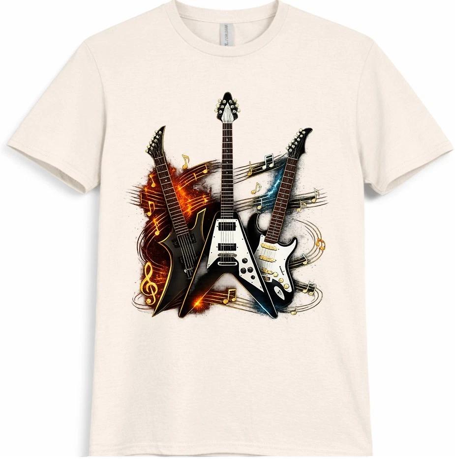 Electric Guitar T-Shirt Rock Band Music Guitarist Lover Gift Vintage Graphic Tee L