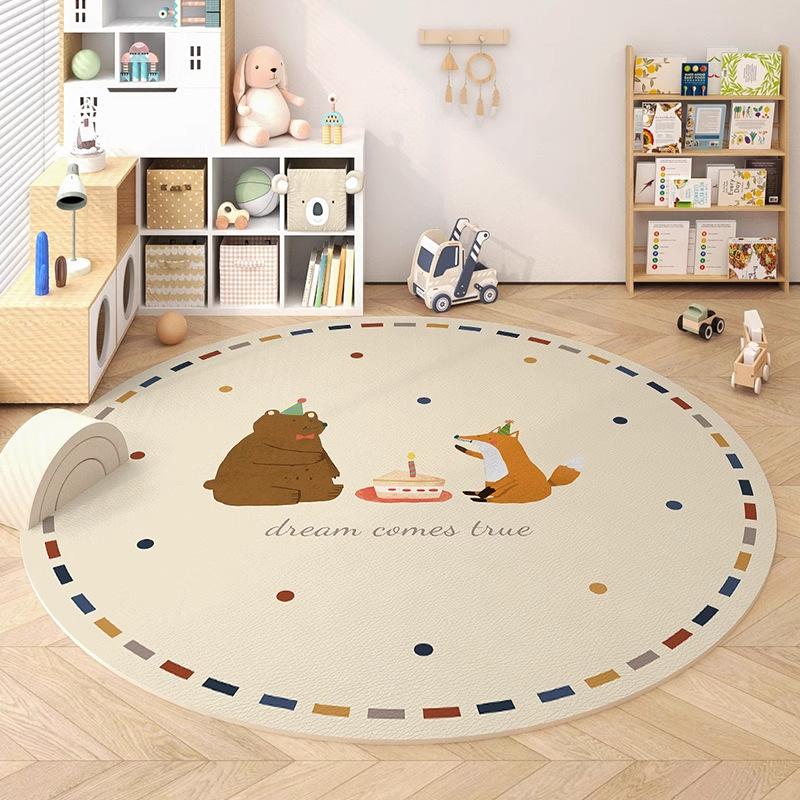 Cute Cartoon Round Crystal Velvet Carpet For Living Room Coffee Table, Bedroom Bedside Rug Cloakroom Foot Mat, Home Decor