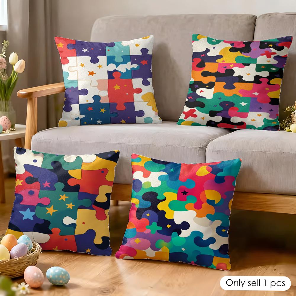 Fun Puzzle Patterns Cushion Cover Soft Plush Fabric DoubleSided Printed Cushion Covers for All Seasons Modern Home Decor