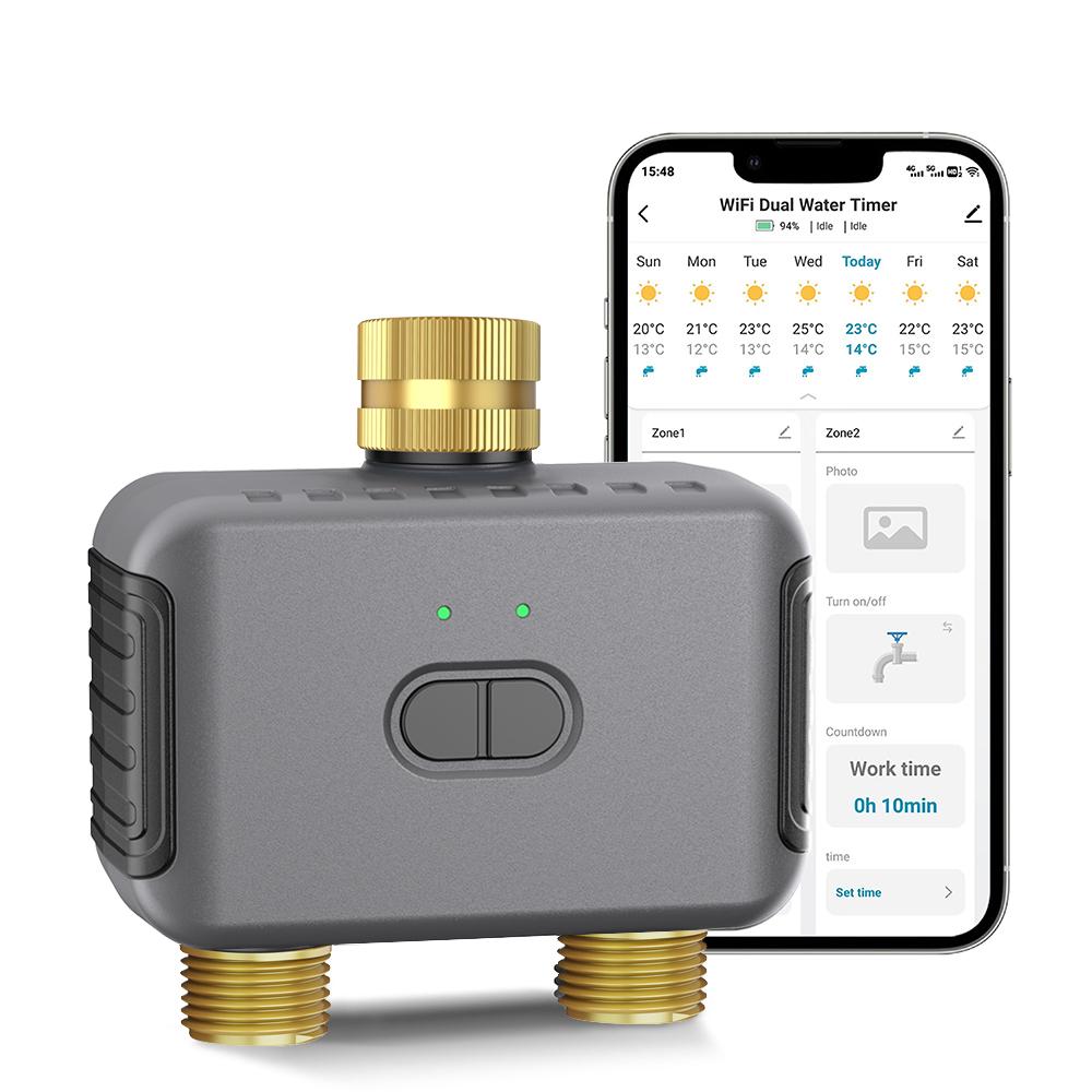 2-Outlet Tuya Smart Automatic Water Timer Garden Irrigation Watering System Sprinkle Faucet Hose Programmer Support Alexa Google