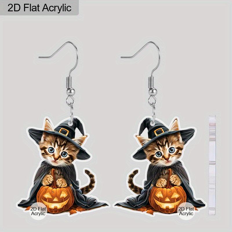 Black Cloak Cat Halloween Pumpkin Acrylic Earrings Women Fashion Dangle Earrings Halloween Earrings Cartoon Earrings Animal Earrings Halloween Gifts