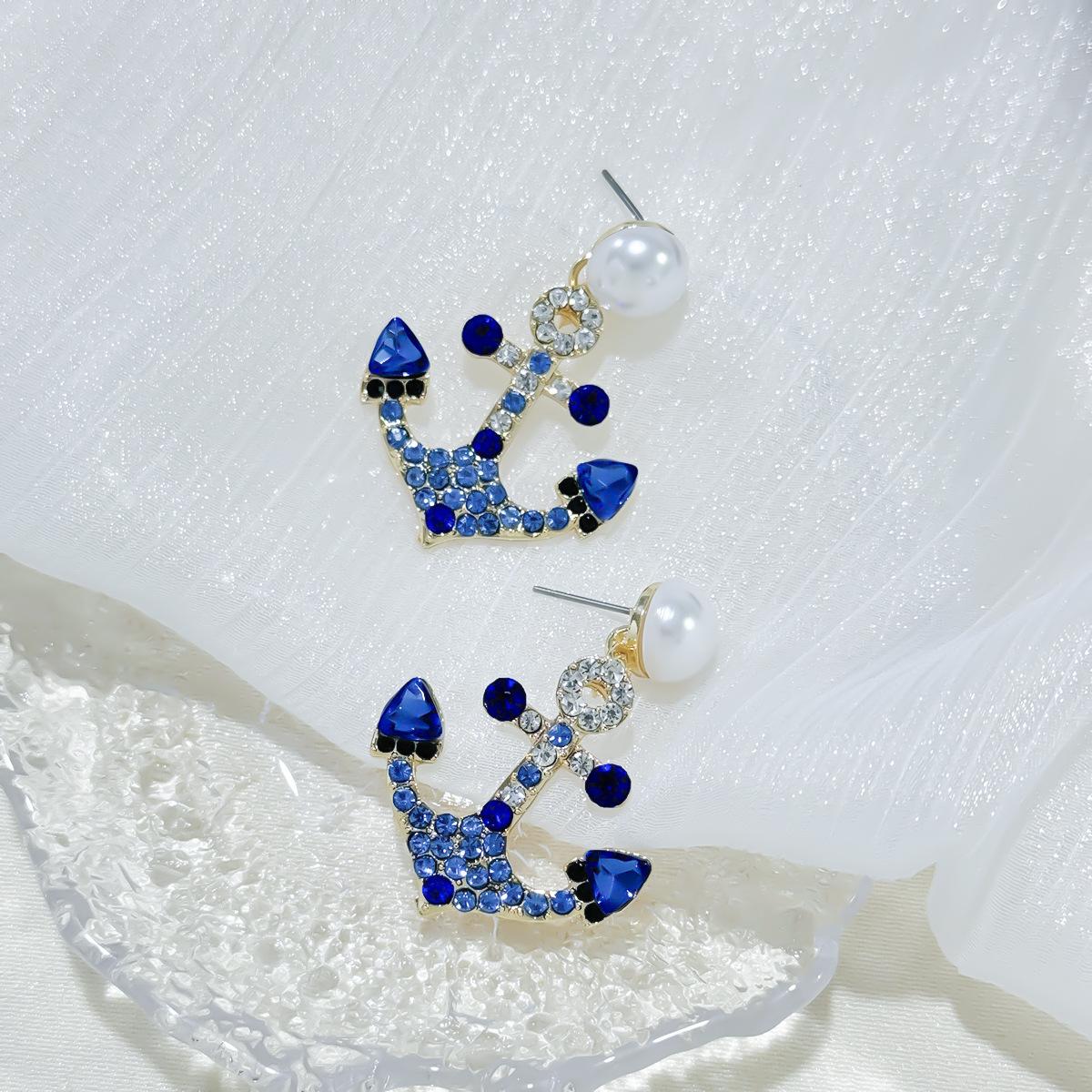 

Простые ретро креативные модные серьги с жемчугом якорь женские сплав инкрустированные цветными бриллиантами полные бриллиантов геометрические серьги