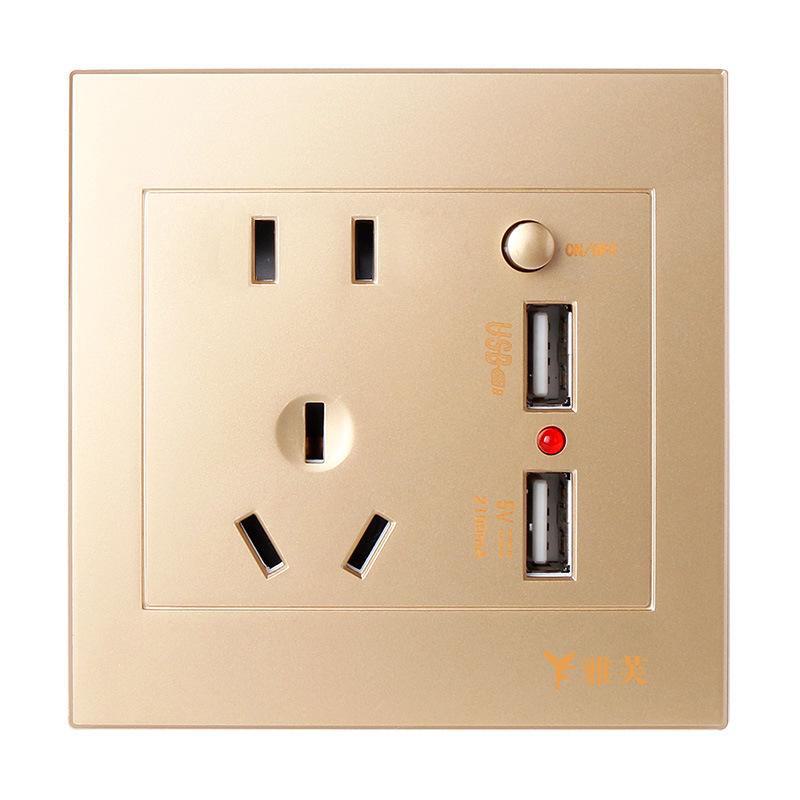 Concealed Wall Socket Panel with Dual USB & Five-Hole Outlets