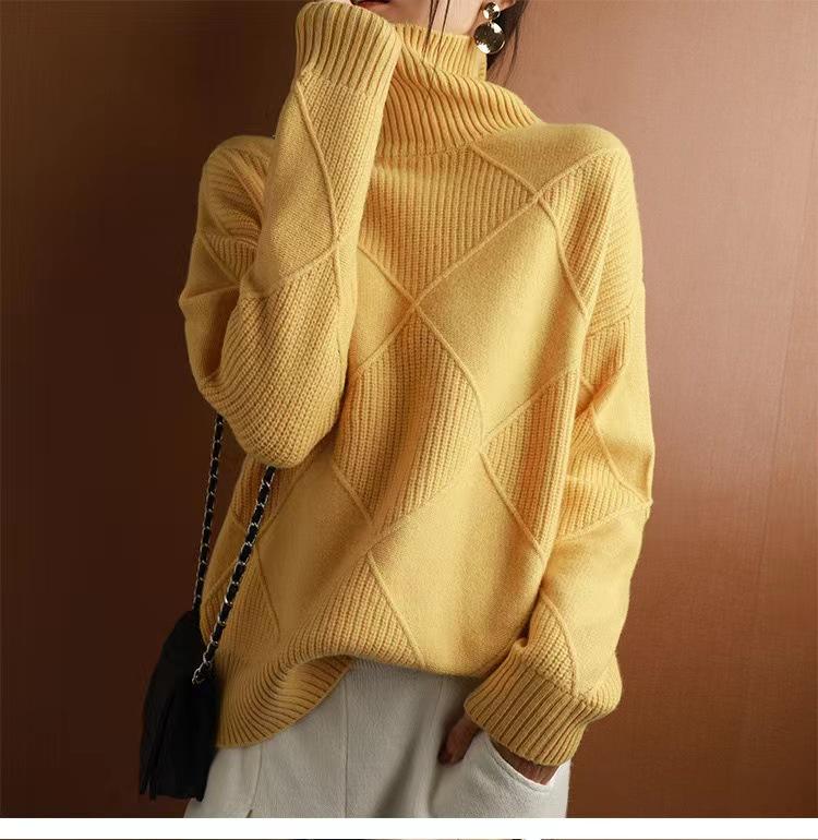 Diamond Grid, Texture, Smooth, Solid Color, Pullover Sweater, Autumn and Winter Thick Design, Multiple Colors To Choose From, Winter Inner Wear