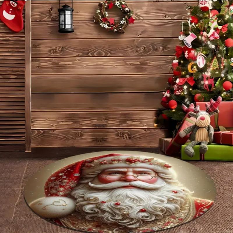 Christmas Circular Floor Mat Study Chair Carpet Holiday Scene Decoration Carpet New Year Atmosphere Carpets Home Decoration