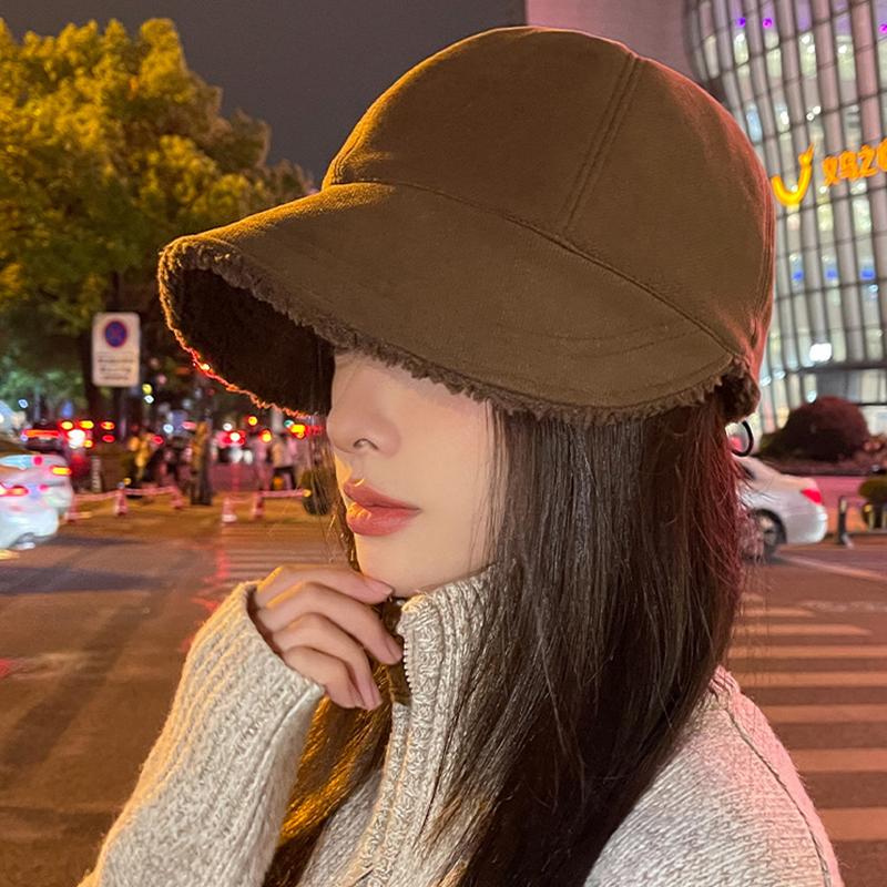 Women Plush Bucket Hat Autumn Winter Warm Fisherman Cap for Ladies Girls Soild Color Adjustable Wide Brim Hats Bonnet