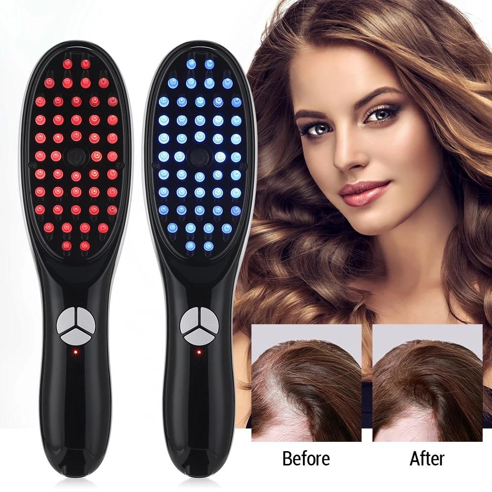 Head Massager Hair Comb Scalp Relaxation Treatment Brush Electric Vibration Growth Brush for Women Blue Red Light Therapy