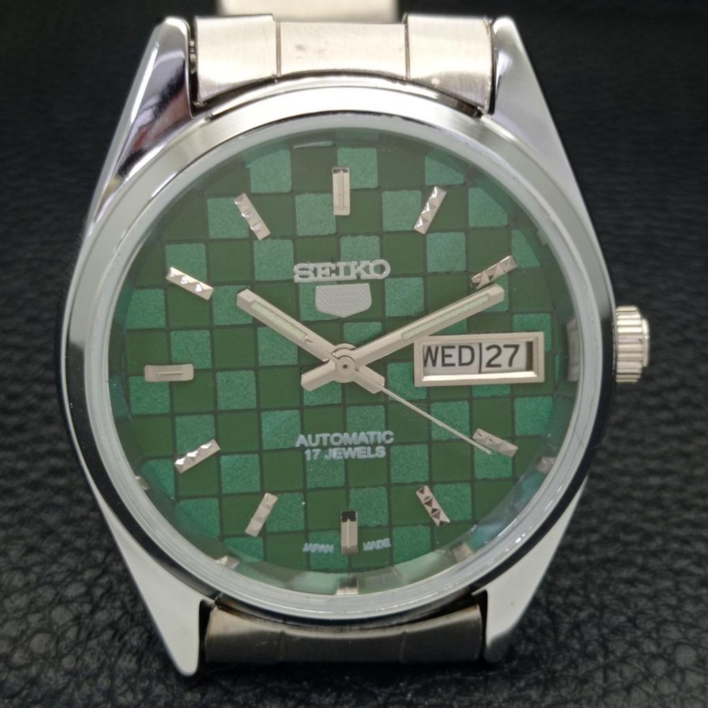 REFURBISHED SEIKO 5 AUTOMATIC MENS WATCH JAPAN MADE GREEN DIAL CUSTOM a440099-2 QV90-a440099