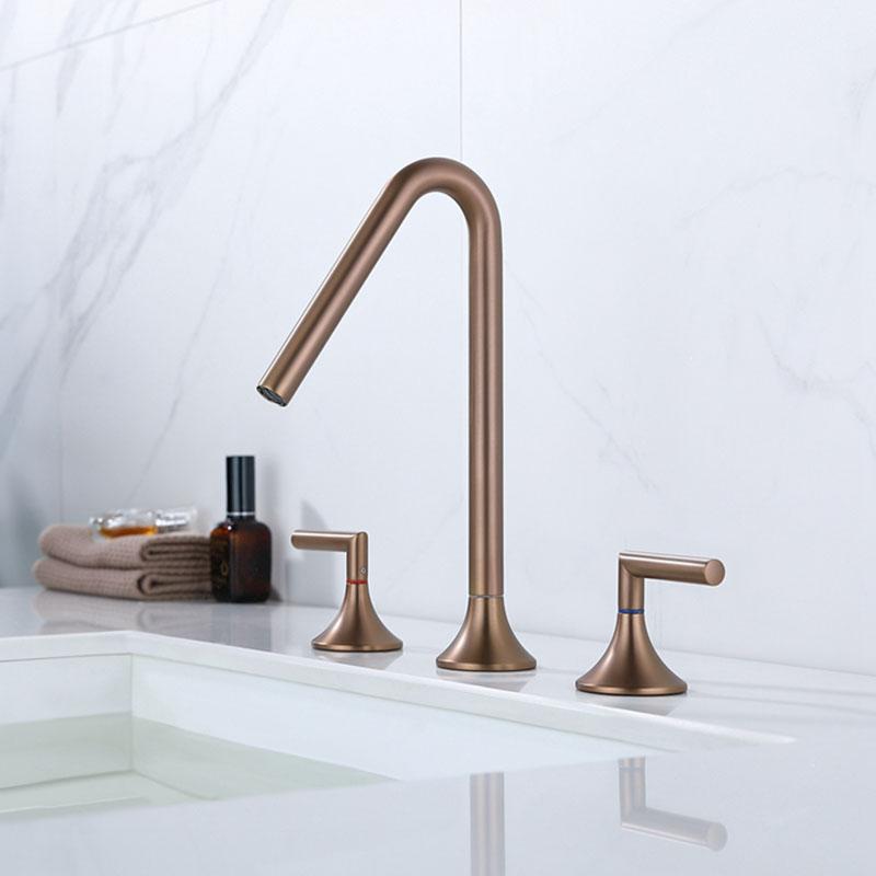 Brass Widespre Bathroom Basin Faucet Gun Grey/Brushed Gold/Rose Gold Double Handle Triple Hole Bathroom Hot And Cold Sink Faucet