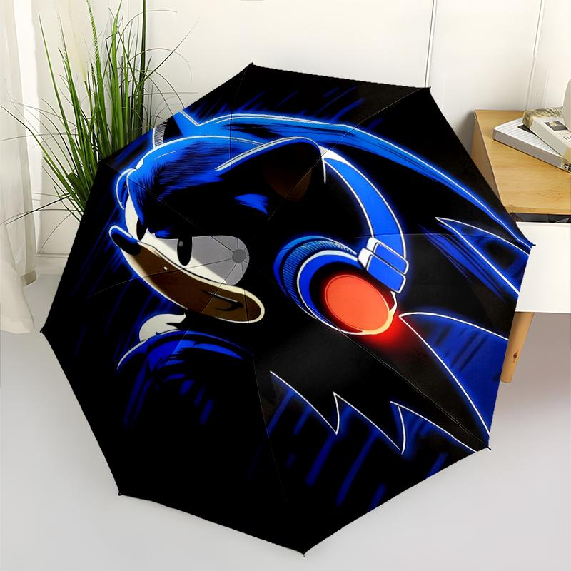 Sonic the Hedgehog Print Automatic Umbrella, 8 Rib Iron Frame, Plastic Handle, Suitable for Outdoor Travel &Daily , Ideal Gift