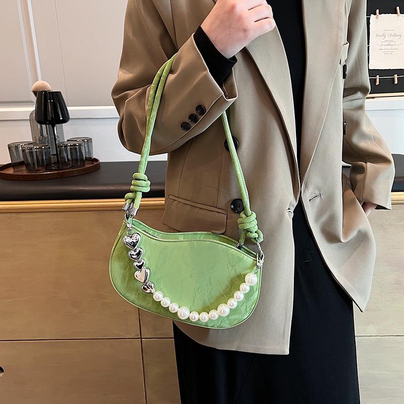 Simple solid color pearl chain underarm bag texture versatile shoulder bag lightweight messenger bag