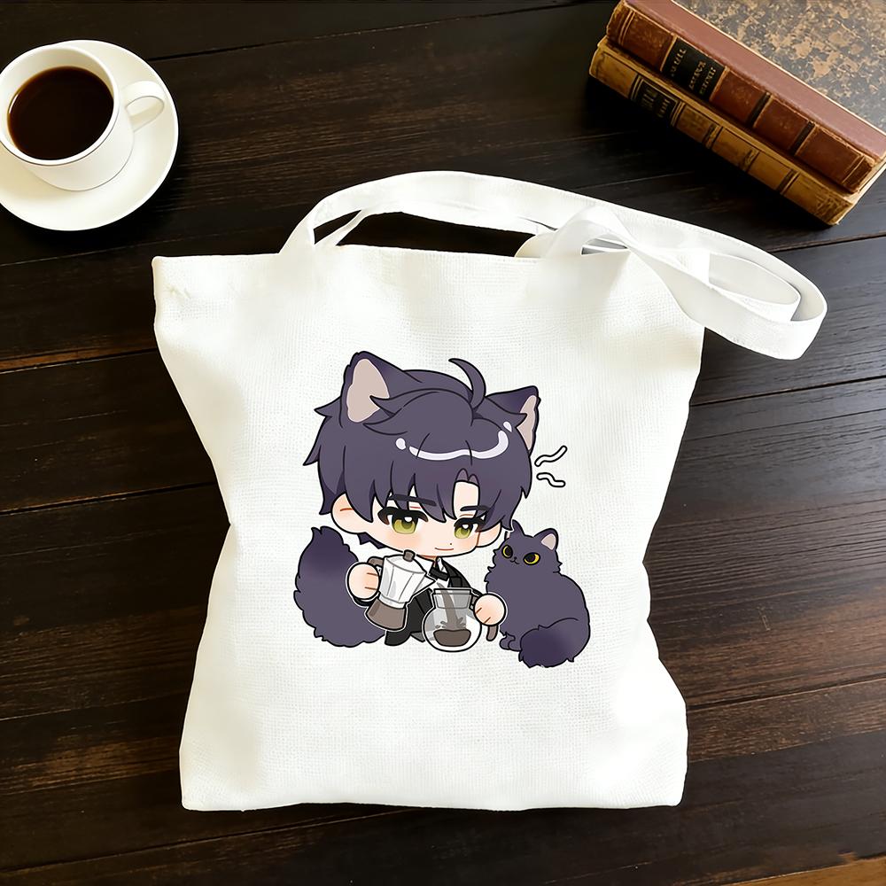 

2026 Love and Deepspace Zayne Coffee Cat Printed Shoulder Bag 30x35/35x40CM Anime Cosplay Lishen Canvas Tote Bag Gifts for Fans