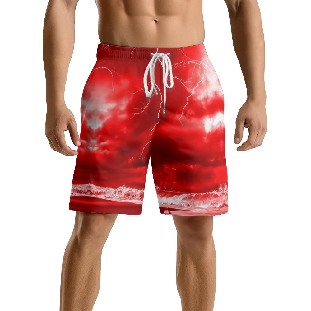Europäische Und Amerikanische Dunkle Natürliche Blitz Element Herren Freizeitshorts Strandhose