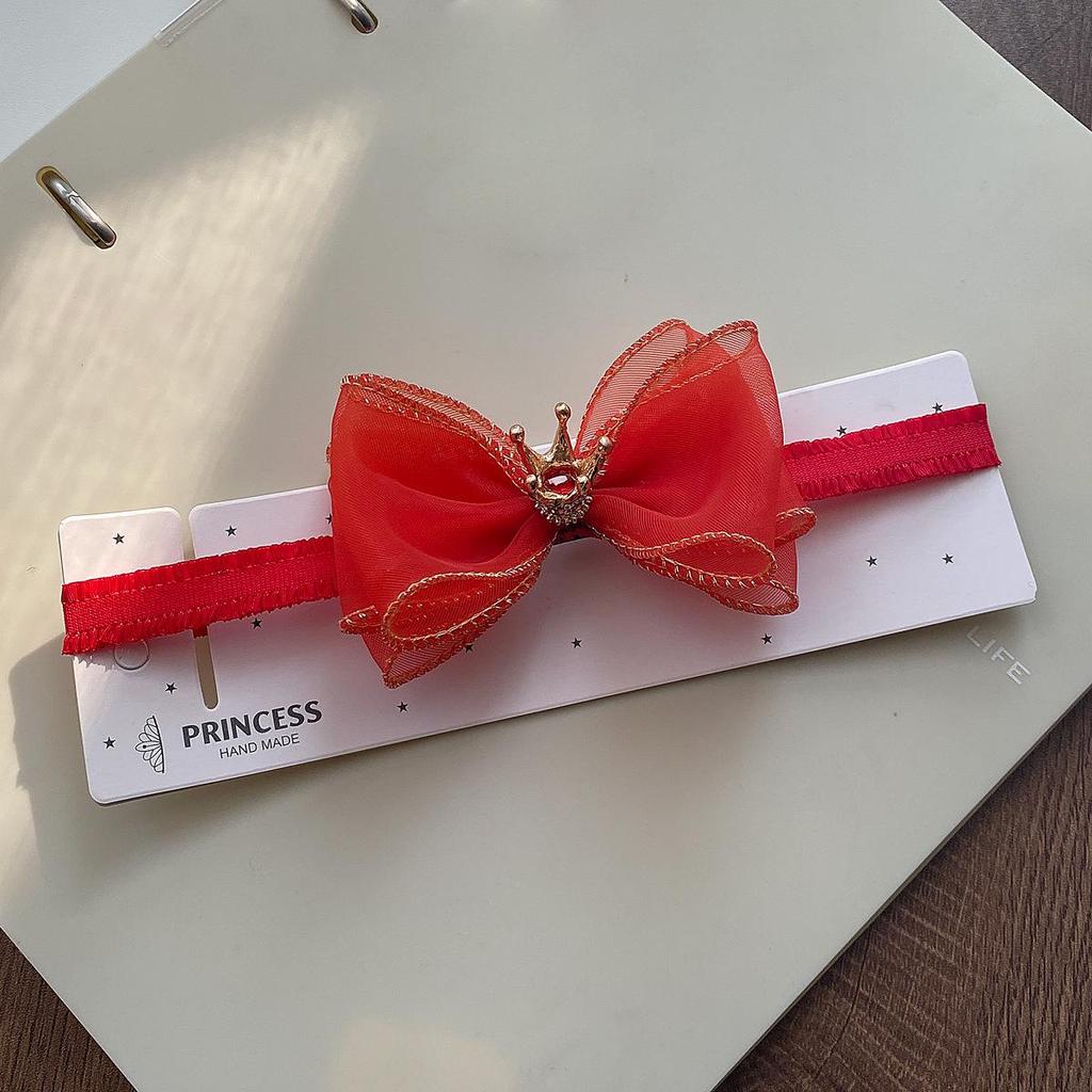 Infant Girl Elastic Hairband: 3D Bowknot with Rhinestone Crown