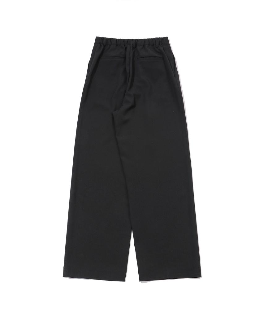 GNOK [Summer] Double-Pleated Elastic Waist Wide Slacks [Black]