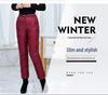 Women's High-Waist Fleece-Lined Warm Down Pants - Lightweight, Straight Leg, Perfect for Middle-Aged & Elderly Moms, Small Size (New).