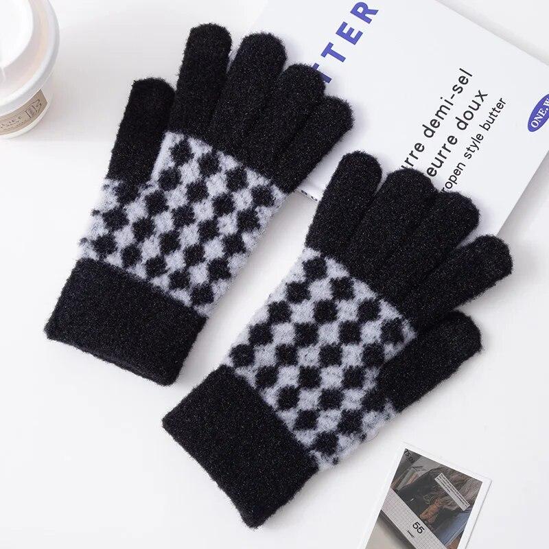 Kadın Eldiven Kış Dokunmatik Ekran Streç Örme Eldivenler Kadın Ekose Tam Parmak Açık Sıcak Eldiven Tutmak