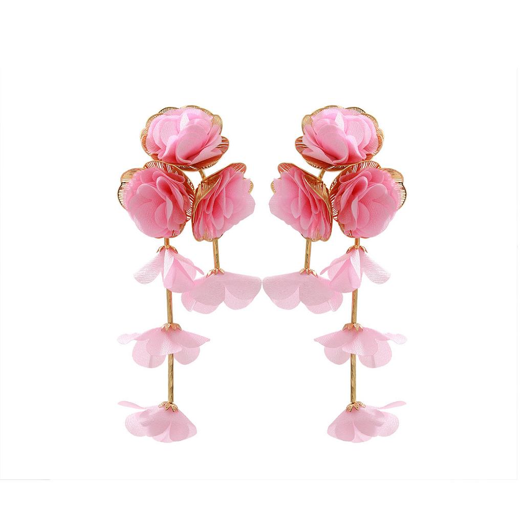 Earrings with chiffon flowers, multi-layered niche design, versatile and high-end earrings for women