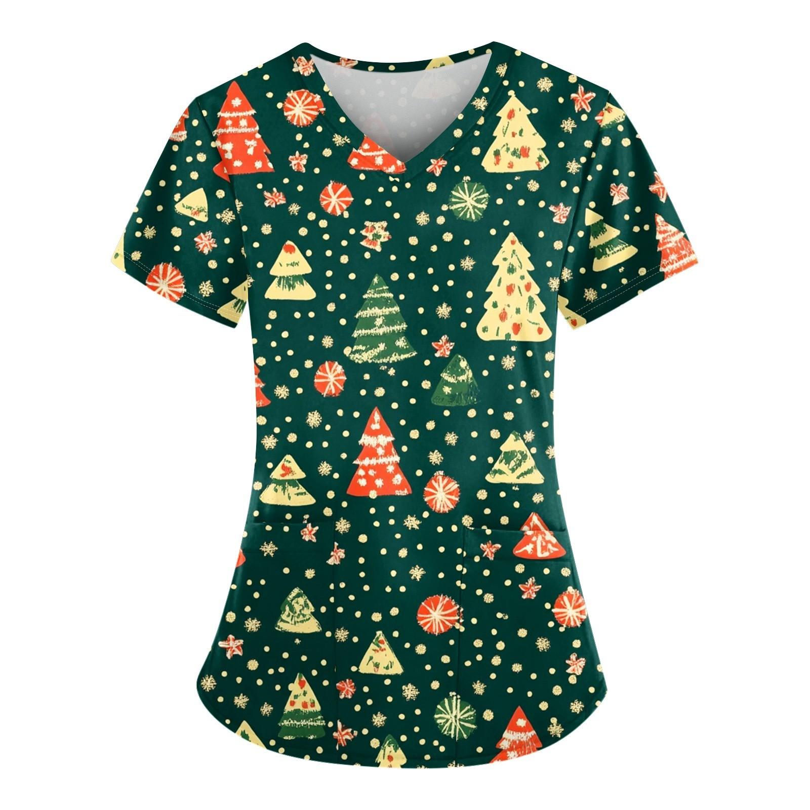 

Женский свободный облегающий топ с принтом рождественского снеговика и V-образным вырезом, короткими рукавами и карманами XXXXXL