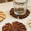 5Pcs Tropical Leaf Coasters Wooden Drink Mats for Kitchen Bar Table Protection Monstera Shape Heat-Resistant Mat Rustic Home Decor Holiday Party