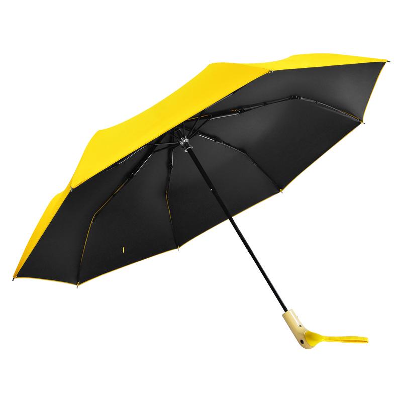 Creative Duck Head Umbrella: Stylish Black with Wooden Handle, Sun Protection, Dual-Purpose for Rain or Shine.