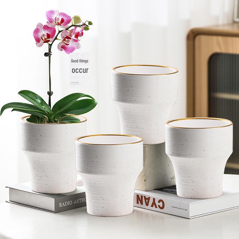 Nordic High-Leg Ceramic Orchid Pot: Durable, Artistic for Home or Balcony Use