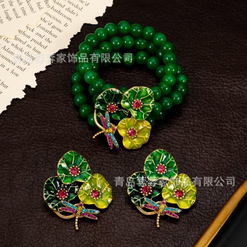 Dragonfly Lotus Leaf Earrings With Enamel Pearl Inlay Elegant Vintage Jewelry By Weight Versatile Fashionable