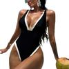 1011 New Black and White Sexy One-piece Swimsuit European and American Swimsuit Shoulder Strap Hollow Plain Color