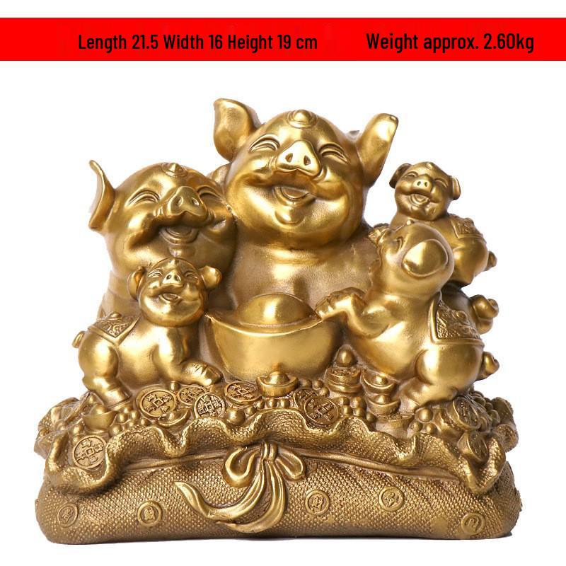 Copper Zodiac Pig Ornament: Home Decor, Family Portrait, Pig Money Bag & Ingots