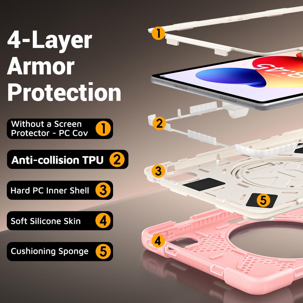 Rugged Case for Xiaomi Redmi Pad 2 Pro 2025 12.1" 25099RP13G 2509BRP2DG 360 Rotating Stand Heavy Duty Cover with Shoulder Strap