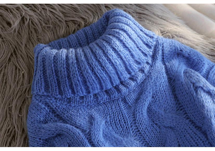 Women's High-Neck Cable Knit Sweater - Loose Fit, Solid Color, Autumn/Winter Style