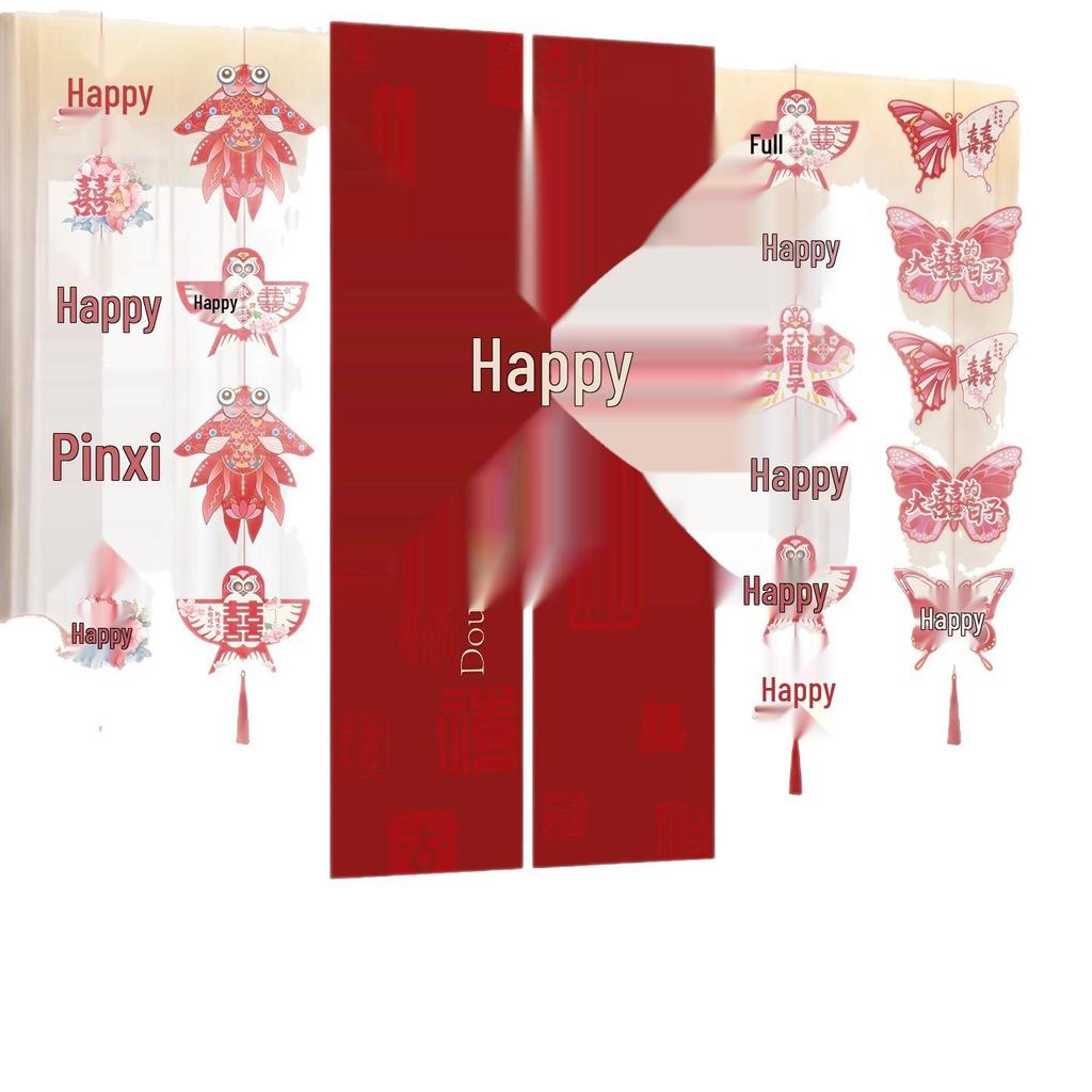 2025 Double Happiness Wedding Room Hanging Decor Set: Wall Decorations & Bride Living Room Flower Pulls