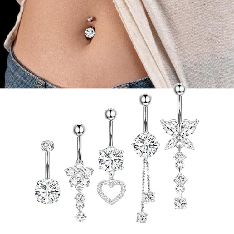 5 Butterfly Belly Button Rings Cubic Zirconia Body Jewelry Set Lightweight Copper Fashion Accessories