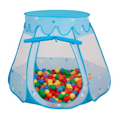 Selonis Play Tent 105x90cm/100 Balls Castle House Pop Up Ballpit Plastic Balls for Kids, Blue:yellow-green-blue-red-orange