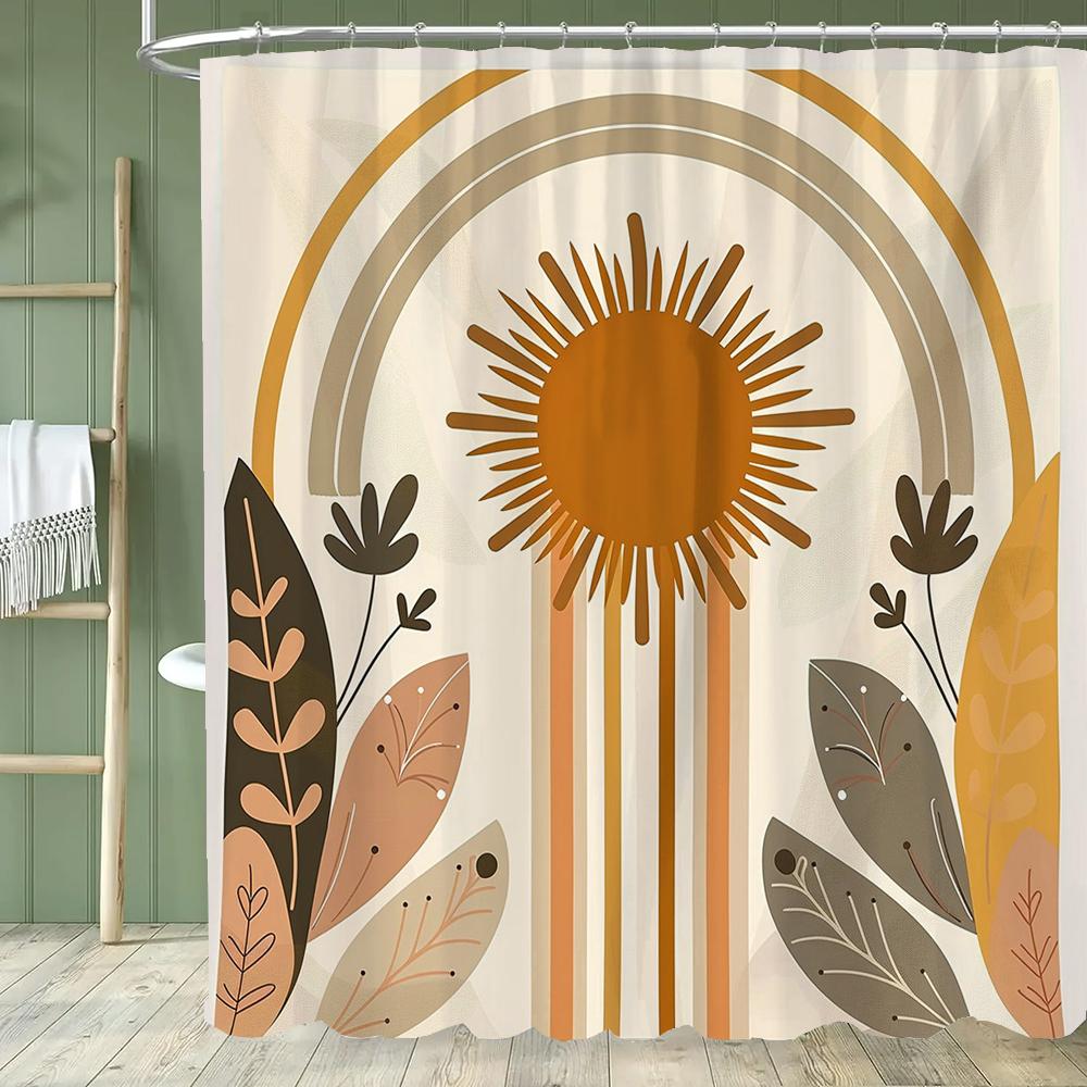 Boho Abstrakt Cartoon Regenbogen Muster Duschvorhang, Moderner Minimalistischer Badezimmer Vorhang, Heimdeko Vorhang Mit Haken