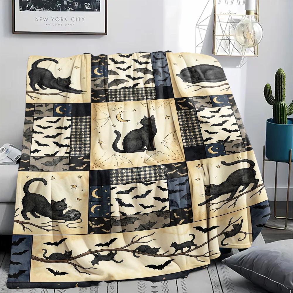 1Pc Patchwork Cat Print Flannel Blanket, High quality Comfortable for All Seasons, Home Decor, Warmth and Comfort, Perfect for Christmas Gifts63
