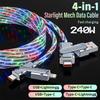 4 in 1 USB Type C Charger Cord,1M Fast Charging RGB Cable 240W Starlight Mech Data Cable,For iPhone16-8 Samsung Xiaomi Huawei