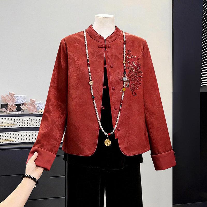 

Spring Tang Suit Top: Elegant Guofeng Jacket for Middle-aged Women 3XL (recommended weight 135-150 jin)